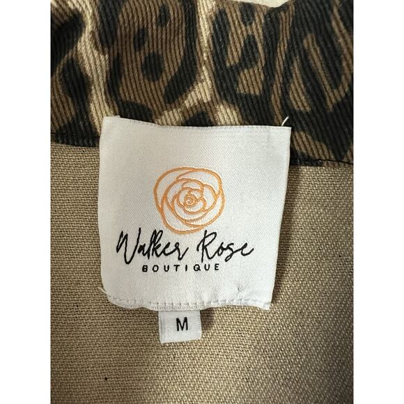 WALKER ROSE Leopard Print Distressed Denim Belted Long Trench Coat - Picture 11 of 13